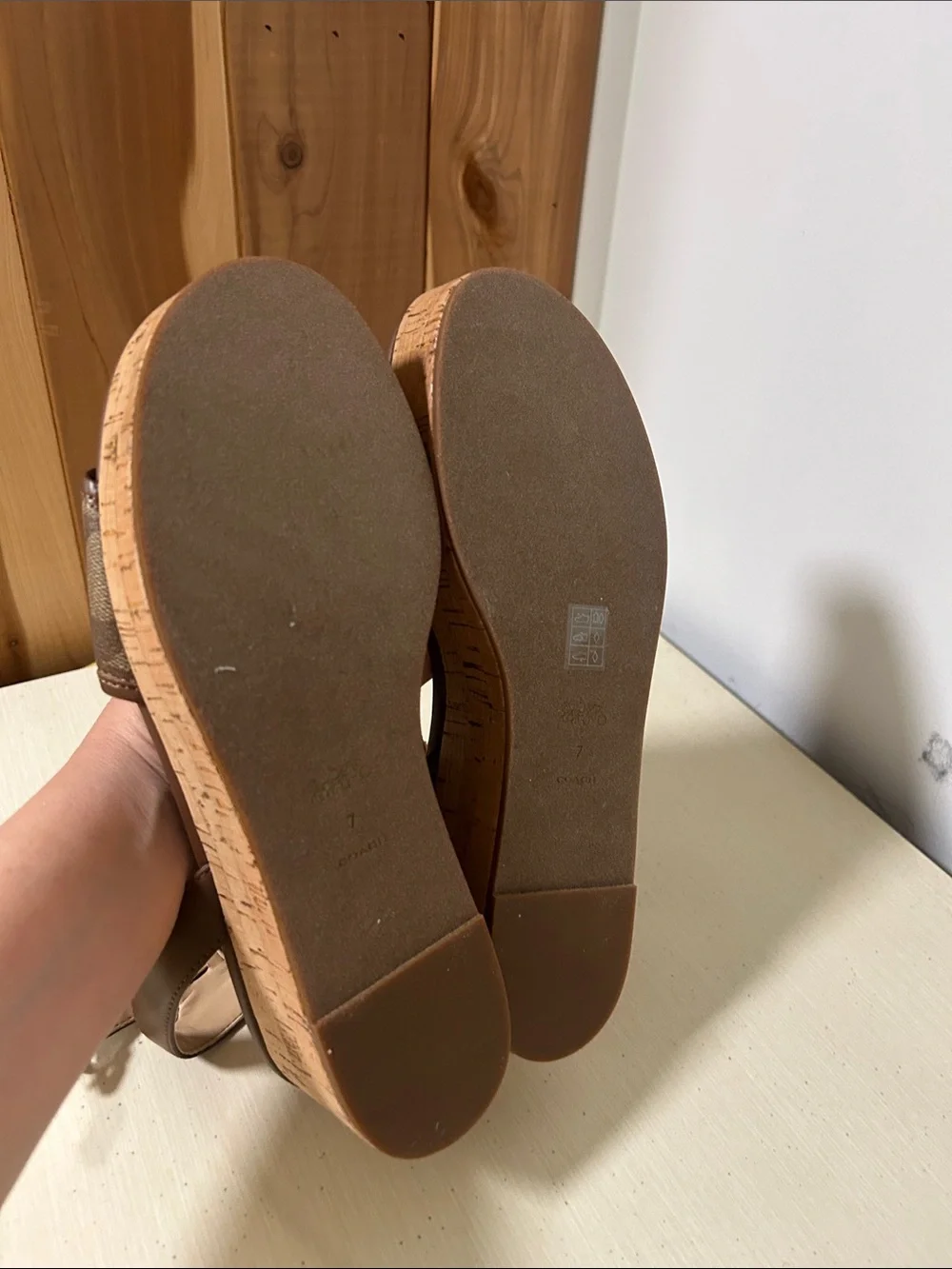 Coach Brown Signature Canvas Cork Platform Sandals with Ankle Strap NWOT